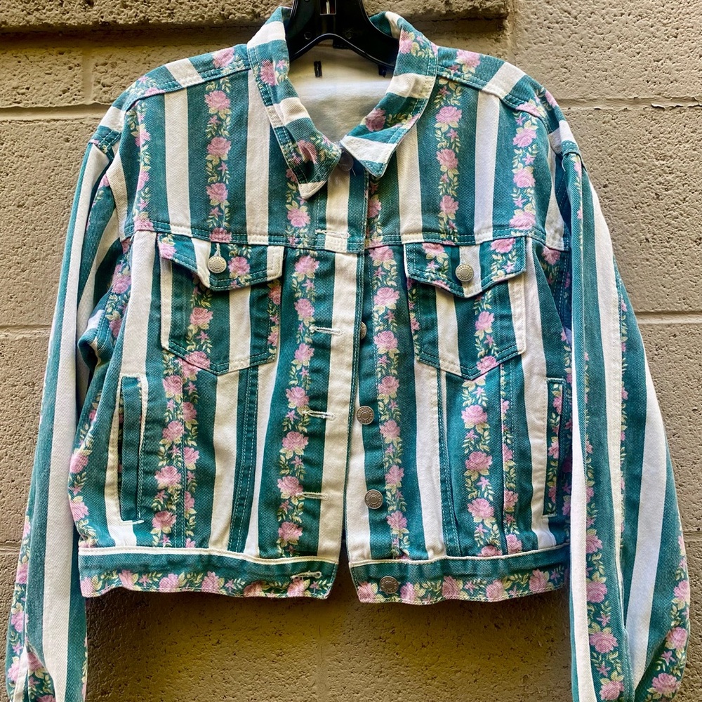 Floral Striped Jean Jacket